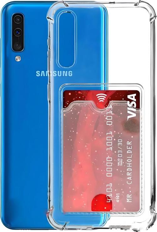 Samsung Galaxy A50 Uyumlu Kamera Korumalı Kartlıklı Köşeleri Airbag Tasarımlı Darbe Önleyici Şeffaf Silikon Kılıf