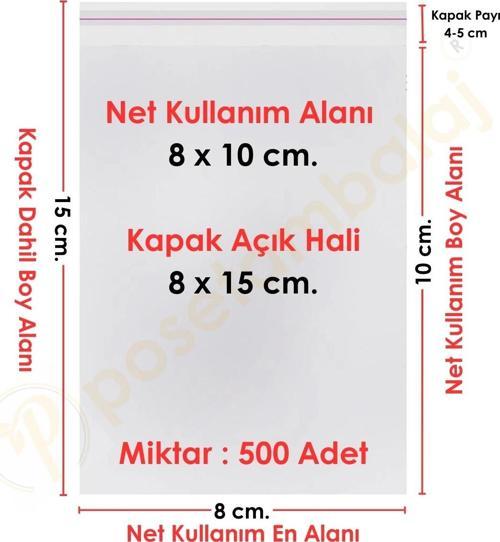 8x10+5 cm.(8x15) 500 Adet Şeffaf Bantlı Yapışkanlı Jelatin Poşet
