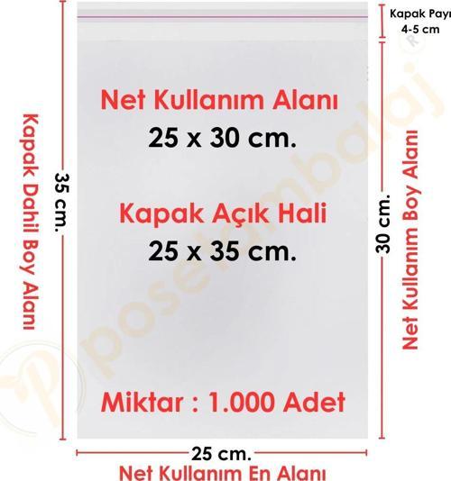 25x30+5 cm.(25x35) 1.000 Adet Şeffaf Bantlı Yapışkanlı Jelatin Poşet