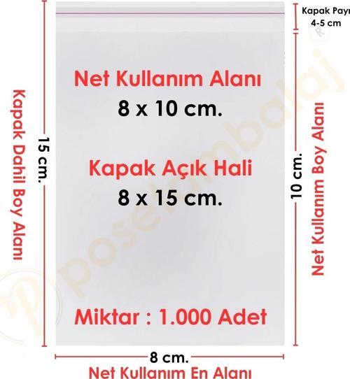 8x10+5 cm.(8x15) 1.000 Adet Şeffaf Bantlı Yapışkanlı Jelatin Poşet