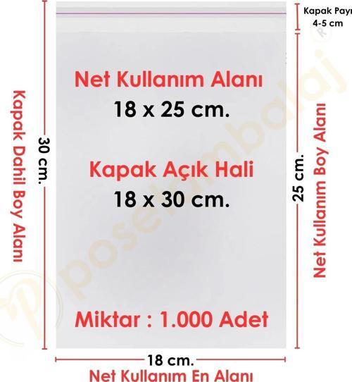 18x25+5 cm.(18x30) 1.000 Adet Şeffaf Bantlı Yapışkanlı Jelatin Poşet