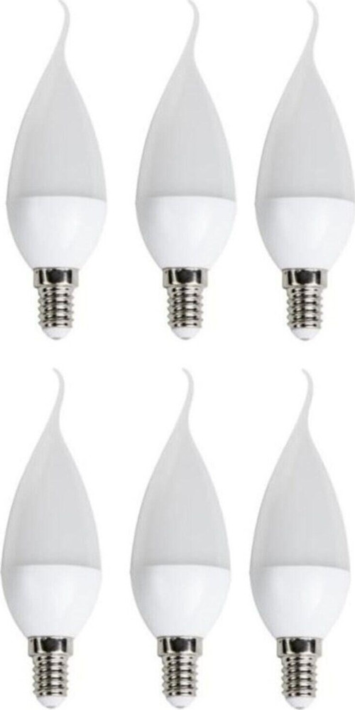 6'Lı Ct-4084 Kıvrık Led Ampul-İnce E14 Duy-Kıvrık Avize Ampülü-Gün Işığı 3200K