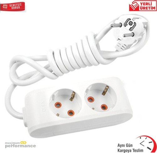 Multi-Let Ikili Priz ( 2 Li ) Topraklı Çocuk Korumalı Kablolu Grup Priz 02 Metre Beyaz