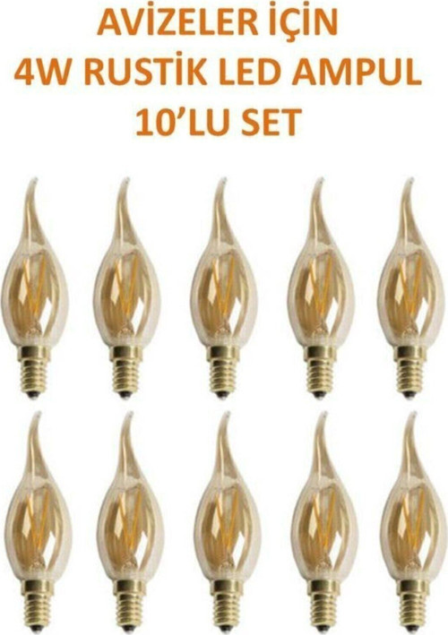 Rustik Led Avizeler Için Ince Duylu Ampul 4W Amber Renk 10'Lu Set Amber Renk