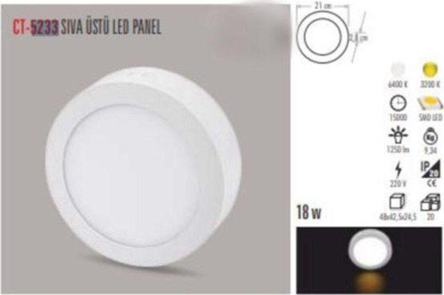 Ct-5233 Sıva Üstü Daire Panel Led Armatür Beyaz