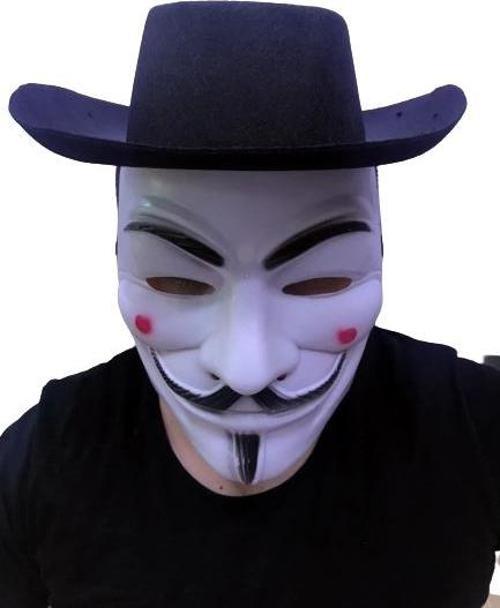 Çocuk Siyah Renkli Delikli Çocuk Boy Vendetta Şapkası ve Vendetta Maskesi