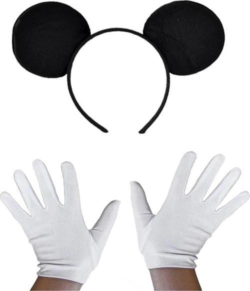 Çocuk Siyah Mickey Mouse Tacı ve Beyaz Eldiven Seti
