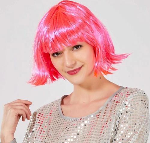 Çocuk Şeker Pembe Renk Parti Peruğu Küt Saç