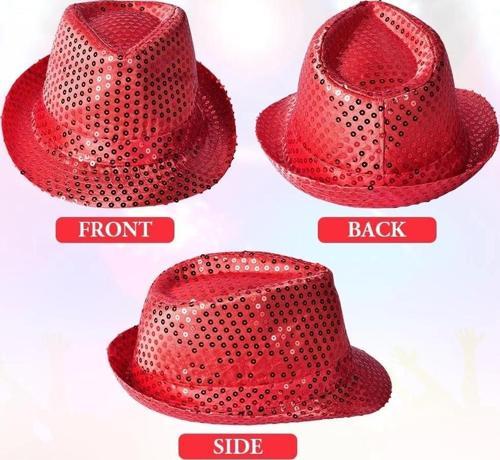 Disko Star Kırmızı Payetli Fötr Şapka Yetişkin Boy