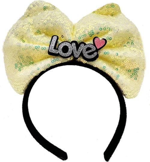 Çocuk   Led Işıklı 3 Farklı Fonksiyonda Yanan Gümüş Love Yazılı Sarı Fiyonk Taç 20X17 cm