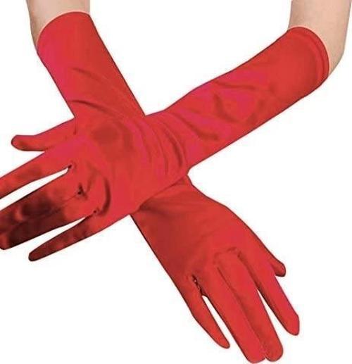 Çocuk Kırmızı Renk Dirseğe Kadar Uzun Kumaş Eldiven 40 cm
