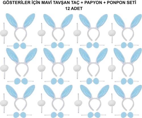 Mavi Tavşan Kostüm Seti – Taç, Papyon, Ponpon (12'li Paket) - Eğitici ve Eğlenceli Tavşan Kostümü