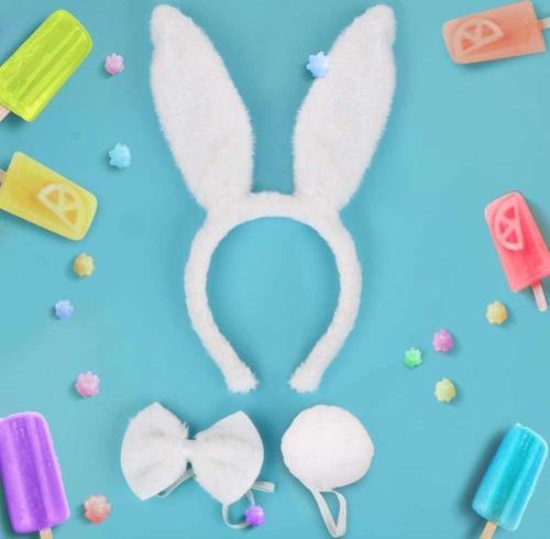 Tavşan Kostüm Seti Beyaz Taç Papyon Kuyruk Parti Ve Gösteriler İçin Eğlenceli Set