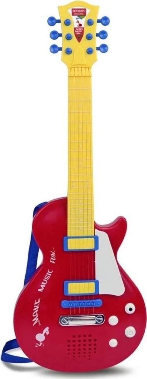 Elektronik Tuşlu ve Telli Askılı Kırmızı Gitar, Çocuklar İçin Eğitici Müzik Aleti