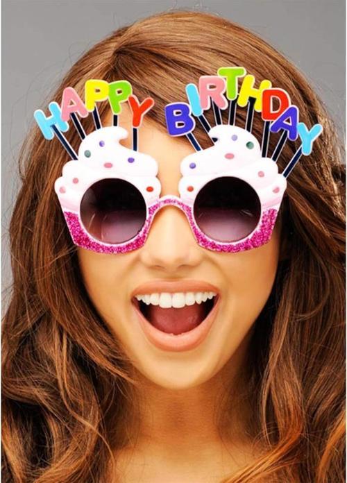 Çocuk Happy Birthday Yazılı Beyaz Fuşya Renk Parti Gözlüğü 12x7 cm