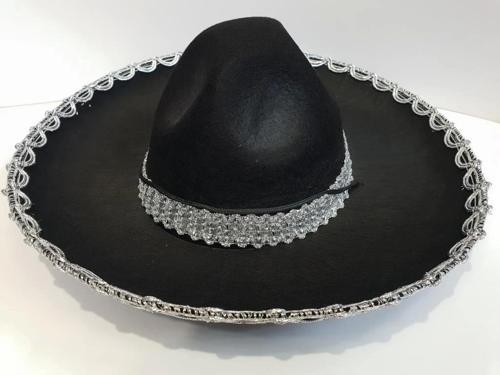 Gümüş Renk Şeritli Meksika Mariachi Latin Şapkası 55 cm Çocuklar İçin Eğlenceli Şapka