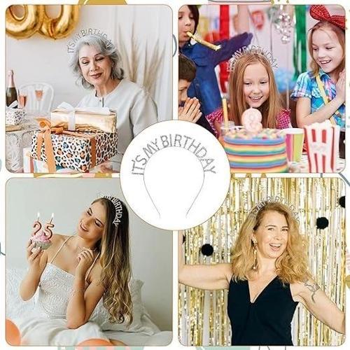 Çocuk Kristal Taşlı Gümüş Renk İt&#39;s My Birthday Yazılı Doğum Günü Parti Tacı 14x16 cm