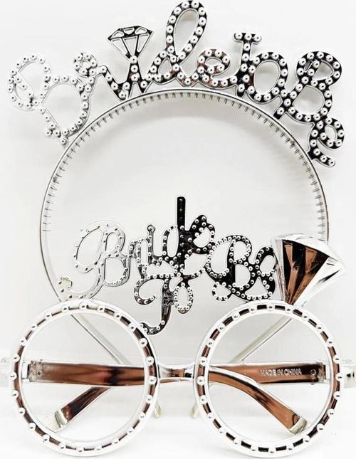 Çocuk BrideToBeYazılıTaçveBrideToBeYazılıGözlükSetiGümüşRenk