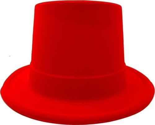 Çocuk Kırmızı Renk Plastik Nubuk Kadife Kaplama Fötr Şapka 11 cm