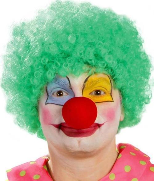 Çocuk Yeşil Renk Kıvırcık Afro Bonus Peruk Takma Saç ve Kırmızı Burun Seti
