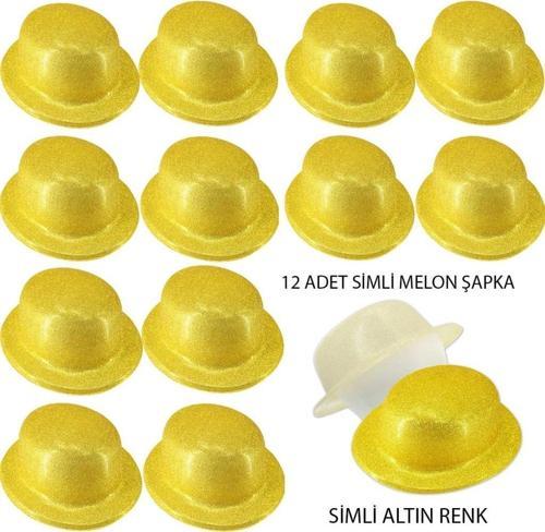Çocuk Altın Renk Simli Melon Yuvarlak Parti Şapkası 12 Adet