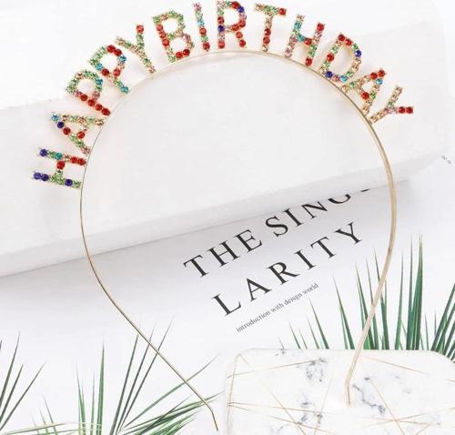 Çocuk   Rengarenk Kristal Taşlı Ekstra Lüks Gümüş Kaplama Happy Birthday Taç 16x17 cm