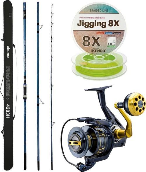 YekOutdoor Profesyonel Olta Seti Okuma Surfliner+ Surf 420cm 3 Parça Olta Kamışı&Okuma Salina SA-8000A Olta Makinesi