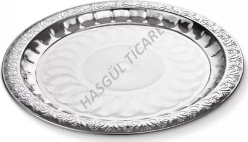 PALMİYE 2 PASLANMAZ ÇELİK YUVARLAK ÇAY TEPSİSİ 40 CM DESENLİ KAHVE SERVİS TEPSİSİ