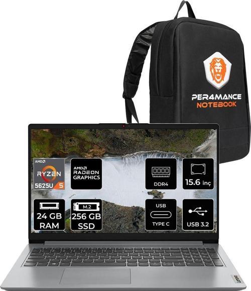 Ideapad 1 R5 5625U 24Gb 256Gb Ssd 15.6" Fhd Fdos Taşınabilir Bilgisayar & Per4 Çanta