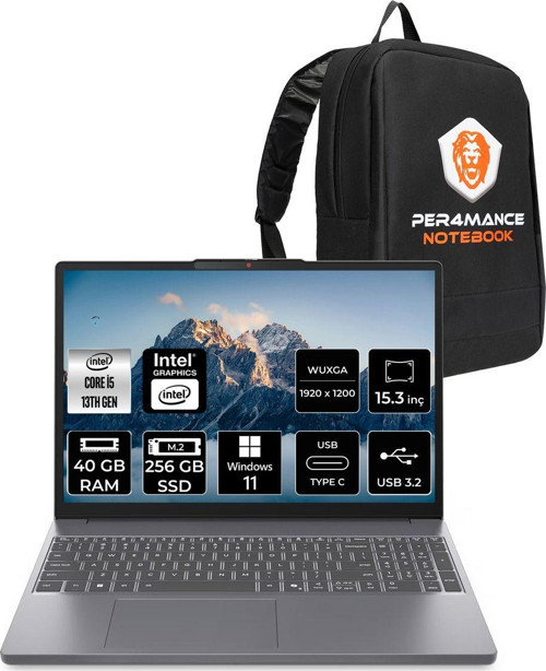Ideapad Slim 3 İ5 13420H 40Gb Ddr5 256Gb Ssd 15.3'' Ips Wuxga W11H Dizüstü & Per4 Çanta