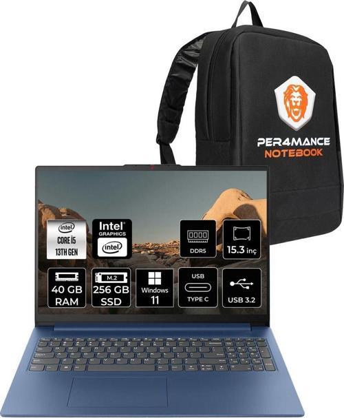 Ideapad Slim 3 İ5 13420H 40Gb 256Gb Ssd 15.3" Wuxga W11H Taşınabilir Bilgisayar & Per4 Çanta