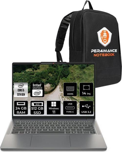 Ideapad Slim 3İ G10 İ5 13420H 24Gb Ddr5 512Gb Ssd 14'' Ips Wuxga W11P Dizüstü & Per4 Çanta