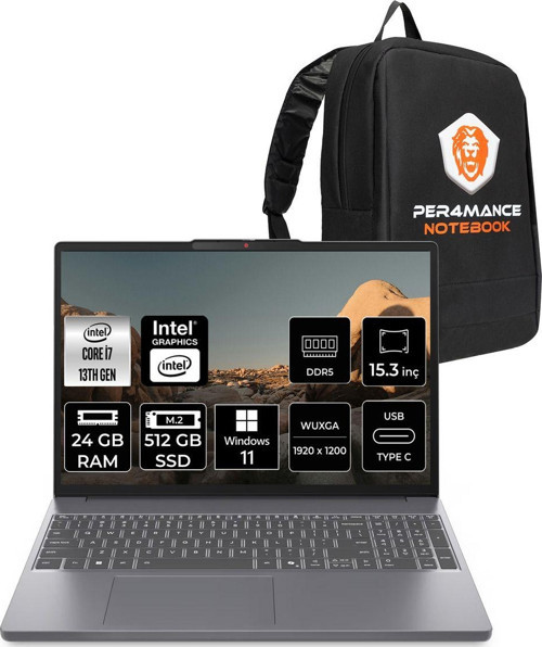 Ideapad Slim 3 İ7 13620H 24Gb 512Gb Ssd 15.3" Wuxga W11P Taşınabilir Bilgisayar & Per4 Çanta