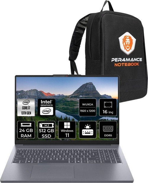 Ideapad Slim 3 İ7 13620H 24Gb Ddr5 512Gb Ssd 16'' Ips Wuxga W11P Dizüstü & Per4 Çanta