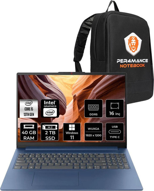 Ideapad Slim 3 İ5 13420H 40Gb Ddr5 2Tb Ssd 16" Wuxga W11H Dizüstü Bilgisayar & Per4 Çanta
