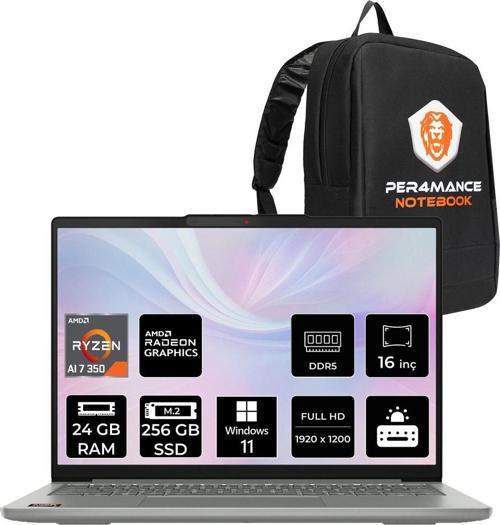 Ideapad Slim 5 Ryzen Aı 7 350 24Gb Ddr5 256Gb Ssd 16" Wuxga W11H Dizüstü Bilgisayar & Çanta