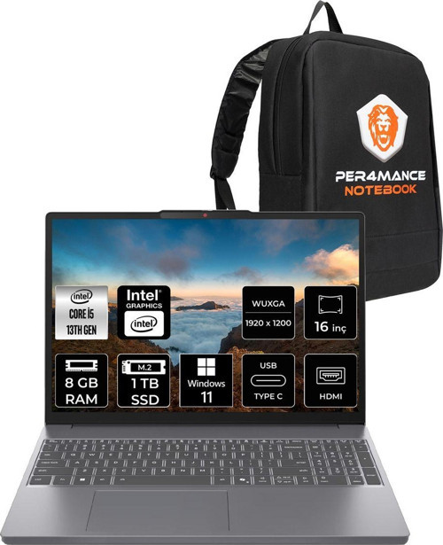 Ideapad Slim 3 İ5 13420H 8Gb Ddr5 1Tb Ssd 16'' Ips Wuxga W11H Dizüstü & Per4 Çanta