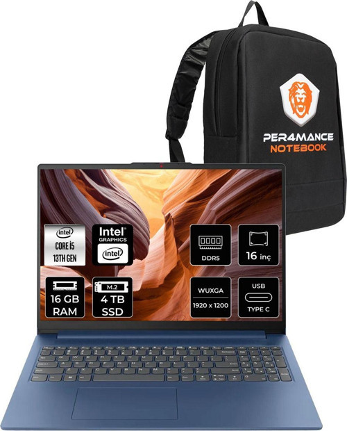 Ideapad Slim 3 İ5 13420H 16Gb Ddr5 4Tb Ssd 16" Wuxga Fdos Dizüstü Bilgisayar & Per4 Çanta