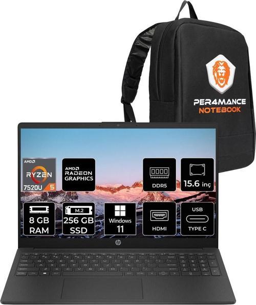 15 Ryzen 5 7520U 8Gb Ram 256Gb Ssd 15.6'' Full Hd W11H Dizüstü Bilgisayar & Per4 Çanta