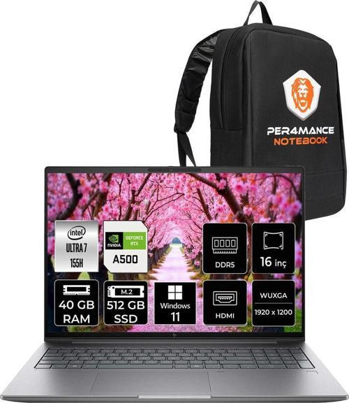 Zbook Power G11 Ultra7 155H 40Gb 512Gb Ssd Rtx500A/4Gb 16'' Wuxga W11P İş İstasyonu & Per4 Çanta