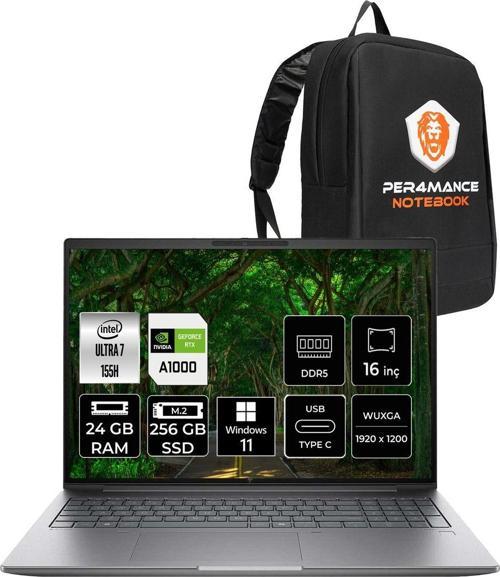 Zbook Power G11 Ultra7 155H 24Gb 256Gb Ssd Rtxa1000/6Gb 16'' Wuxga W11P İş İstasyonu & Per4 Çanta