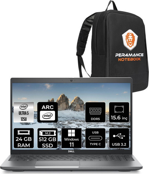 Latitude 5550 Ultra 5 125U 24Gb Ddr5 512Gb Ssd 15.6'' Fhd W11P Dizüstü Bilgisayar & Per4 Çanta