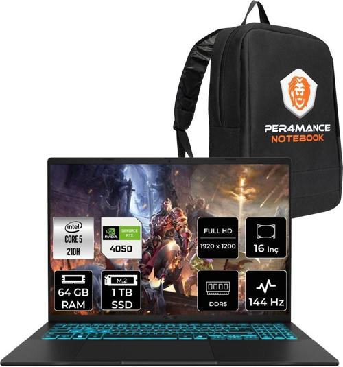 Vivobook 16 Core 5 210H 64Gb 1Tb Ssd Rtx4050/6Gb 144Hz 16" Wuxga Fdos V3607Vu & Per4 Çanta