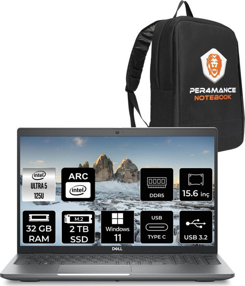 Latitude 5550 Ultra 5 125U 32Gb Ddr5 2Tb Ssd 15.6'' Fhd W11P Dizüstü Bilgisayar & Per4 Çanta