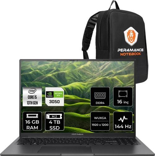Vivobook 16X İ5 13420H 16Gb 4Tb Ssd Rtx3050/4Gb 16" Wuxga 144Hz Fdos Dizüstü Bilgisayar