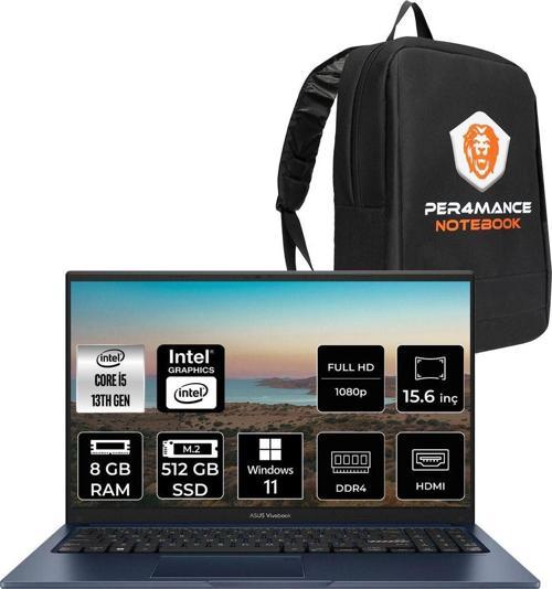 Vivobook 15 X1504Va İ5 1335U 8Gb Ram 512Gb Ssd 15.6'' Fhd W11Home Nj123 & Per4 Çanta
