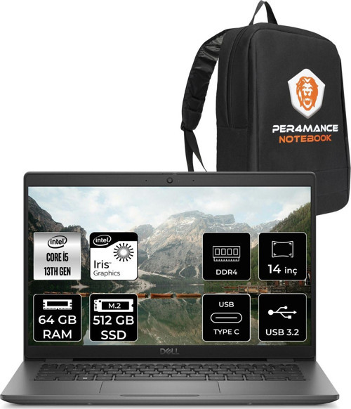 Latitude 3440 İ5-1335U 64Gb Ram 512Gb Ssd 14'' Fhd Fdos Dizüstü Bilgisayar & Per4 Çanta