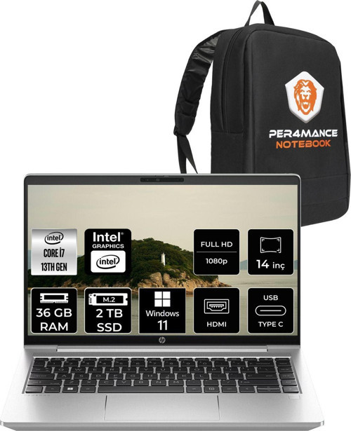 Probook 440 G10 İ7-1355U 36Gb Ram 2Tb Ssd 14'' Fhd W11Home Dizüstü Bilgisayar & Per4 Çanta