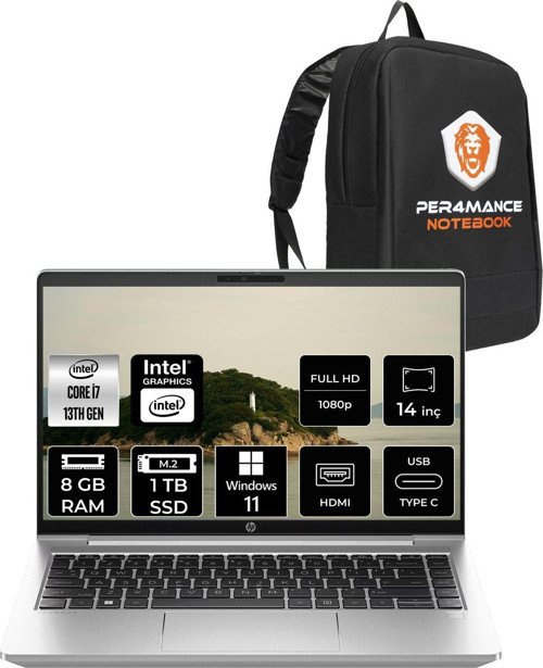Probook 440 G10 İ7-1355U 8Gb Ram 1Tb Ssd 14'' Fhd W11Pro Dizüstü Bilgisayar & Per4 Çanta