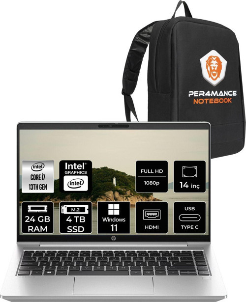 Probook 440 G10 İ7-1355U 24Gb Ram 4Tb Ssd 14'' Fhd W11Pro Dizüstü Bilgisayar & Per4 Çanta